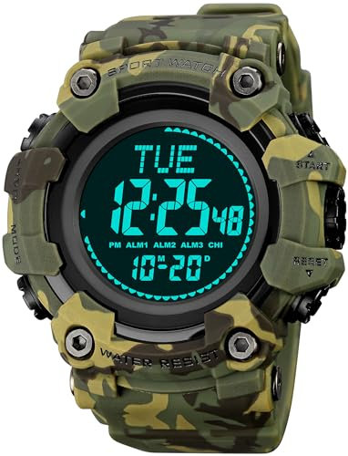 findtime Digitaluhr Herren Militär Sportuhr für Männer Digital Große Taktische Armbanduhr mit Kompass Weltzeit 5ATM Wasserdicht Outdoor Uhr Herren mit Licht Stoppuhr Coutdown Wecker