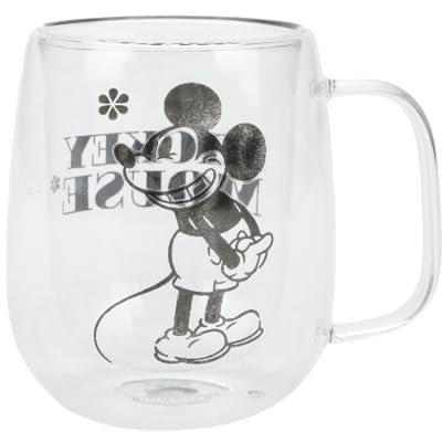 Bioworld Disney Classic - Taza de vidrio de doble cara de 325 ml, diseño de Mickey Mouse - Transparente, OSFA, Claro, talla única
