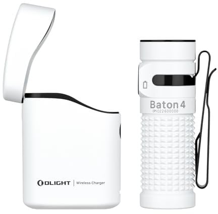 OLIGHT Baton4 Kit 1,300 Lumens LED Magnetic Charging Rechargeable Torch with Type-C Charging Case and Smart Indicator EDC Pocket Flashlight for Outdoors, Indoors and Searching(White)