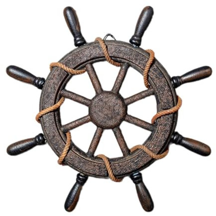 FLCPJGV TimóN de Barco, Escultura de Pared, Volante de Barco de Madera, DecoracióN ArtíStica de Pared para Club, Chimenea, Hogar, Bares de Playa, Cocina, Sin Red32x3x32cm