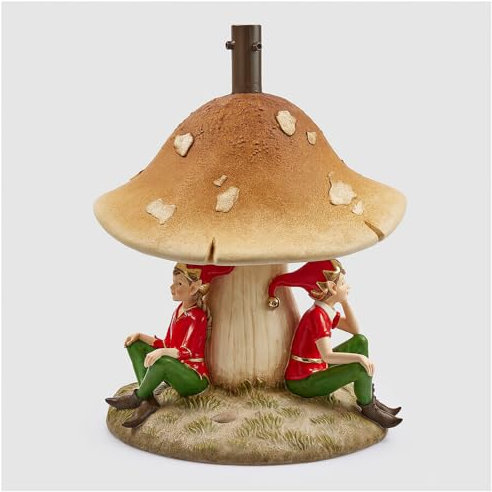 EDG - Enzo de Gasperi Base Albero di Natale Fungo con Elfi in poliresina per Pino D40xH54 cm