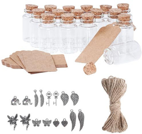 16 Stück Mini-Glasflaschen mit Kork füllbar kleine Glasflaschen für Urlaub Geschenke Hochzeit Geschenke Home Dekoration hält Küche Gewürze Badesalz Perlen Sand Teeblätter und vieles mehr (20ml)