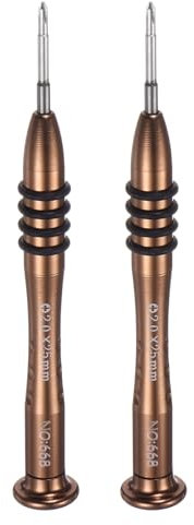 sourcing map 2pcs Precision Phillips Screwdriver 2.0x25mm Magnetic Cross Head Mini Pen Style Screw Driver with Aluminum Non-Slip Handle for Eyeglasses Watch Laptop Electronic, Brown