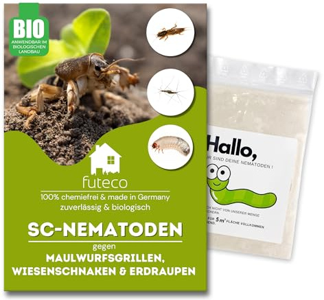 Futeco® – SC-Nematoden gegen Maulwurfsgrillen, Wiesenschnaken & Erdraupen – für 5m² – zum einfachen gießen