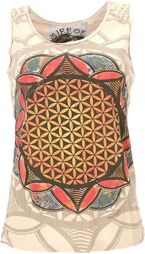 GURU SHOP Mirror Tank Top, Yoga-Top, Flower of Life/Sand, Baumwolle, Size:M (38)