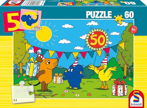 Schmidt Spiele 56536 Die Maus, Alles Liebe zum Geburtstag Elefant, 60 Teile Kinderpuzzle, Mehrfarbig