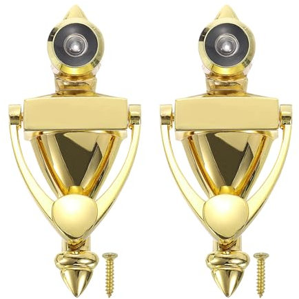PATIKIL 9/16 Door Knocker with Viewer, 2 Pcs 180 Degree Door Viewer Die-Cast Construction with Peephole Fits 1-3/8inch to 2-3/8inch Door Peep Hole for Home Office Hotel, Gold