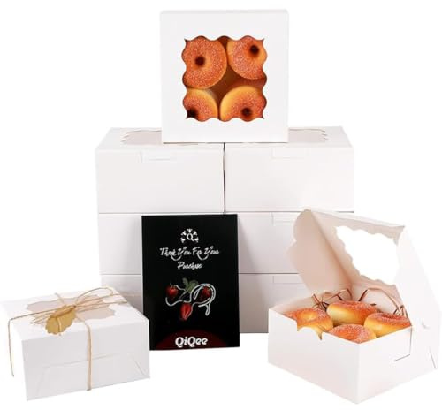 Gcardist White Bakery Box with Window 15Pcs 15.2x15.2x7.6cm White Cookie Boxes Pastry Box for Wedding Favor Birthday ＆ Party(6x6x3inch)