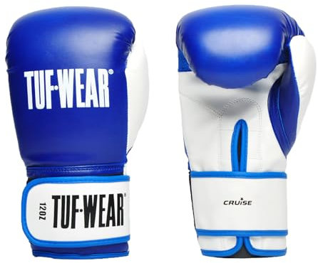 Tuf Wear Synthetic Leather PU Hook And Loop Boxing Training Workout MMA Bag Sparring Gloves Adults, 10oz, 12oz, 14oz, 16oz, Blue, TW31261BLUE