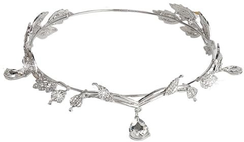 XUCZHAI Elfen-Stirnband Elf Prinzessin Krone Cosplay Kopfbedeckung Blätter Waterdrop Kopfschmuck Frauen Stirnband Schmuck Haarschmuck Geschenke(Silvery)