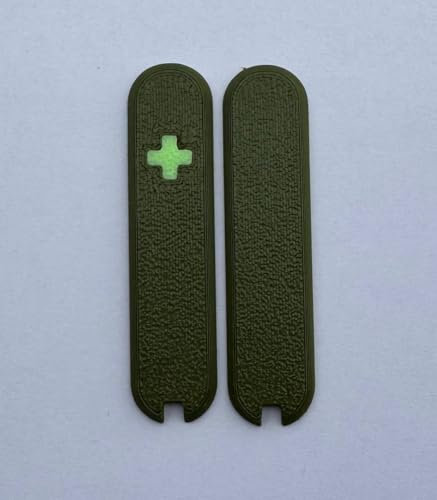 Replacement Covers For Victorinox Scales 58mm Plastic Handles With Tweezers And Toothpick Slots And Glowing Cross (Army Green)