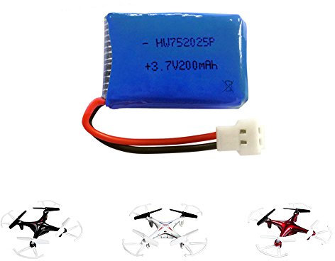 3.7V 200-mAh 1S Li-Po Akku, Lithium-Polymer Batterie XH 2.54 2P Molex-Stecker, Kompatibel mit Syma RC Ferngesteuerter Quadcopter X11, X11C, X13, FX-Flugzeuge, Drohne, Hubschrauber, Auto und Spielzeug
