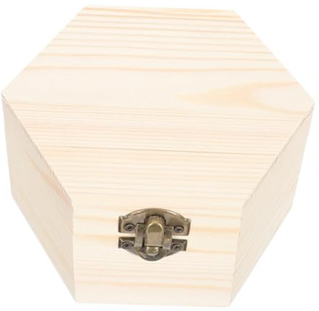 NUOBESTY Box Sechseckige Box Dekoration Schatzkiste DIY Holzkiste Unbemalt Schatzkiste Mini Vitrine Holz Sechseckig Aufbewahrung Unvollendete Truhe Aus Holz Beige