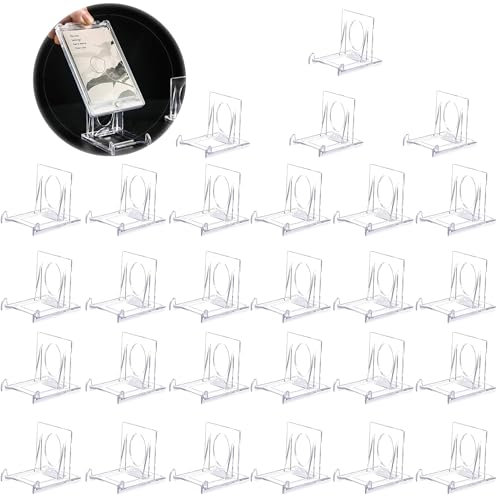 QSLKI 30 Packs Mini Clear Acrylic Easel Stands, Adjustable Clear Plastic Display Stand, Anti-Slip Acrylic Trading Card Stand, Card Display Stand, Display Easel, Pckoet Watches, Medals