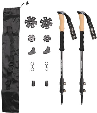 SCHULZ TECH Teleskop Wanderstöcke Aluminium mit Korkgriff - leicht und ausziehbar - Nordic Walking und Skitouren - Walking Stöcke für Damen und Herren - mit Gummipuffer & Tasche - Schwarz