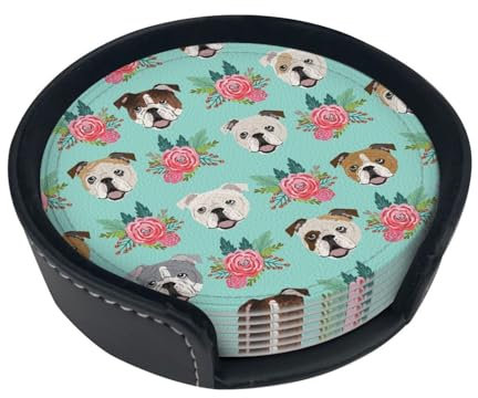 Lot de 6 dessous de verre drôles en cuir Motif chien anglais