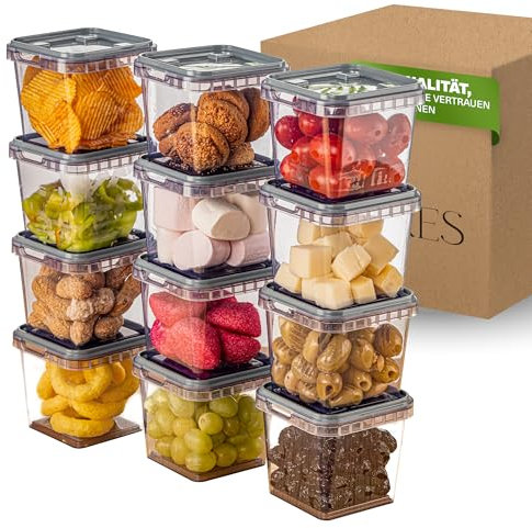 Viwares Vorratsdosen 0,4 L im 12er Set – luftdicht & gefriergeeignet – stapelbare Aufbewahrungsboxen mit Deckel – Frischhaltedosen für Lebensmittel, Snacks, Küche & Vorrat