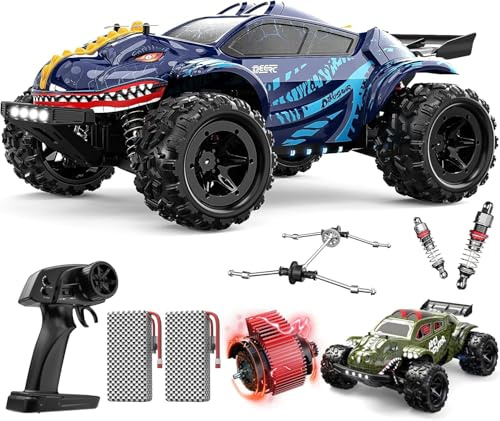DEERC 9308E 1:16 Ferngesteuertes Auto Monster Truck Schnell 40 KPH, RC Dinosaurier-Lkw, 4-Rad-Antrieb, Hochgeschwindigkeits-RC-Auto, 2,4 GHz, mit 2 Akkus und 2 Schalen für Jungen