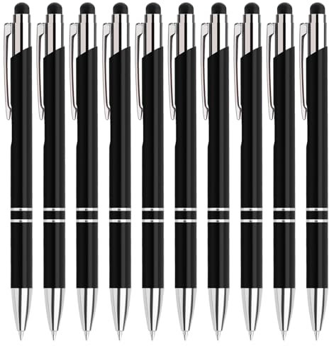 Lindahandel Kugelschreiber,Stift 10 stück,Ballpoint Pen,Ergonomische Schreibstifte Set,Mit Touchscreen-Funktion Klickkugelschreiber,Schwarz Kugelschreiber mit blau Mine