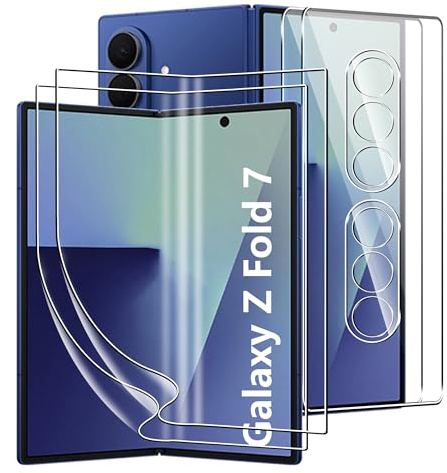 FDHYFGDY Film de Protection pour Samsung Galaxy Z Fold 7 Verre Trempé,[2+2+2] Protection Décran intérieure en TPU+protection d'écran extérieure+protection d'appareil photo, HD Clear, Aux Rayures