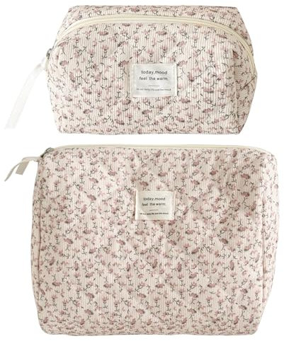 HTTDSLF 2 Pièces Grande Trousse Maquillage Femme, Élégante Trousse de Maquillage Florale, Femmes Filles Organisateur de Trousses de Maquillage pour Femmes pour Un Cadeau de Voyage