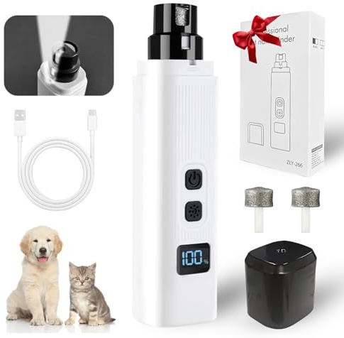 MINYUGUT Lime à Ongles Chien, Coupe-Ongles électrique Rechargeable Professionnel à 2 Vitesses pour Animaux de Compagnie avec LED, Silencieux (40DB) avec Capuchon Anti-poussière