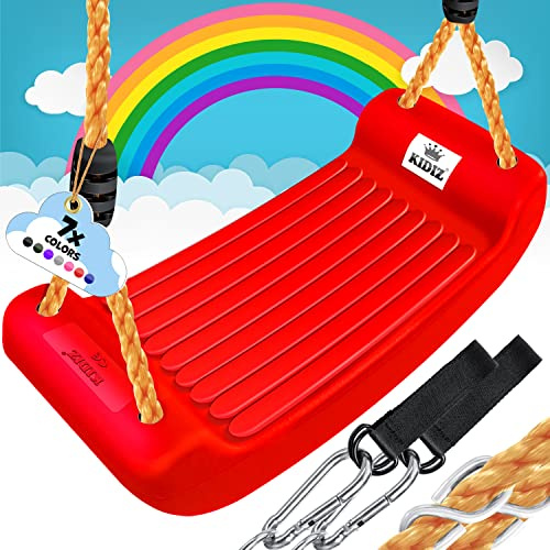 KIDIZ® Schaukel Garten Kinderschaukel Outdoor & Indoor Schaukelsitz | Schaukelbrett Set inkl. Zubehör | Brettschaukel für Kinder zum Schaukeln aus Kunststoff | höhenverstellbar & rutschfest, Rot