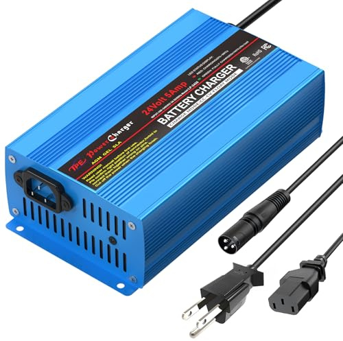 24V 5A Smart Automatic Battery Charger & Maintainer, Portable XLR Connector Charger for Marine, Boat, Lawn Mower, Wheelchair Batteries