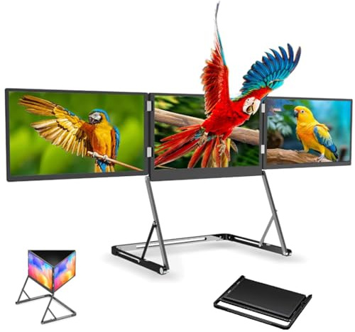 Monitor extensor de pantalla para portátil de 15,6, monitor plegable en tres partes, extensor de portátil FHD 1080P IPS compatible con Windows/Mac, rotación de 360° y ángulos de visión ajustables.