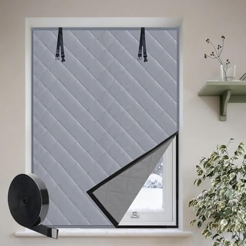 Kit D'isolation De Fenêtre 70 90 120 150 270 300 cm Couverture De Fenêtre Thermique Oxford Rideau Isolant Thermique Imperméable Coupe-Vent avec Velcro pour Camping-Cars(Gris,28x79in/70x200cm)