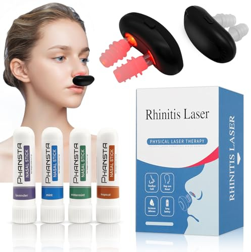 Respirelief Rotlicht Nasaltherapiegerät, mit 4 Stück Nasal Stick, Rotlichtlampe Rhinitis Therapiegerät, Physiotherapie Nasenberuhigungsgerät zur Linderung von Nasenbeschwerden und Nasenverstopfung