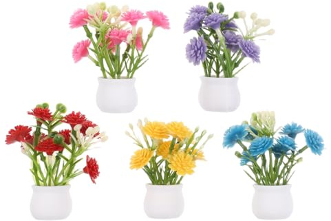 POPETPOP Lot De 5 Mini Vases Fleurs 1/12 Pot De Fleurs Miniature avec Fleurs Artificielles Accessoires Maison De Poupée pour Micro Paysage Jardin Féerique Décor De Table Et Étagères
