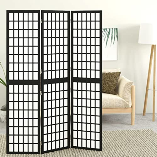 Lumanois 3-TLG. Paravent Japanischer Stil Faltbar 120x170 cm Schwarz,5.85kg,352079