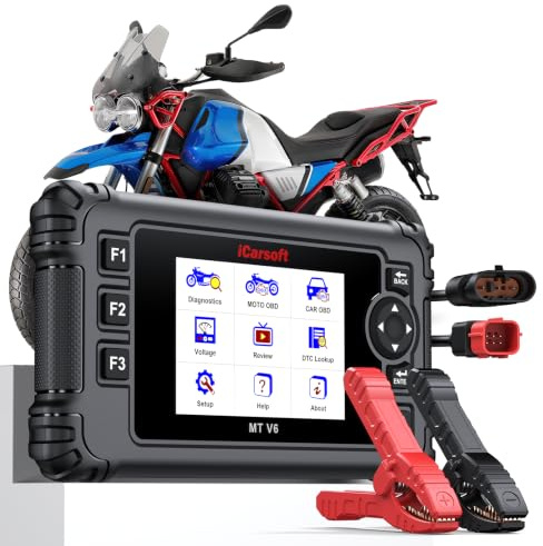 iCarsoft MT V6 Strumento di Diagnosi Professionale per Moto Guzzi, Scanner OBD2 Completo, Diagnostica Tutti i Sistemi, 43 Servizi di Manutenzione, 41 Test Attuatori/Bidirezionali, Test Batteria