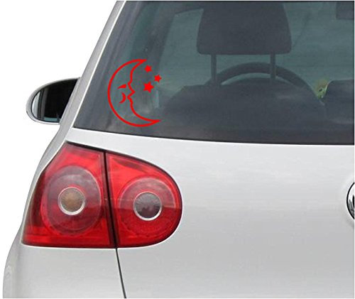 INDIGOS UG Auto Aufkleber Moon & Stars - Sky Space - rot - 88mmx114mm - Autoaufkleber - Tuning - Sticker - Heckscheibe - Fahrrad - Motorrad - UV beständig