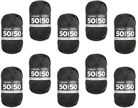 myboshi 50/50-Ganzjahres-Wolle aus Baum- und Merinowolle, für Oberbekleidung geeignet, Mulesing-frei, hochwertiges Häkel-/Strickgarn, 50g, Ll 110m Grau (Anthrazit), 10 Knäuel