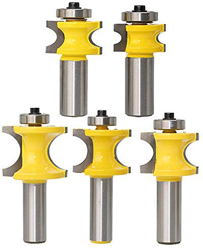Gasea 5pcs 1/2 Inch Half Round Bearing Bullnose Router Bits 5/8 3/4 1/4 1/2 3/8 Woodworking Milling Cutter Tool