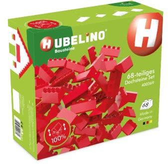 Hubelino 400369 68-teiliges Dachsteine Set, rote Dachziegel, kompatibel mit großen Bausteinen anderer Hersteller, Made in Germany
