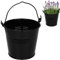 Kleiner - Metall Eimer/Blumentopf - schwarz - 15 cm hoch - 2 Liter - rostfrei - Blech Eimer/Metalleimer - rund - mit 3-D Effekt Rillen Prägung - mit Henke..