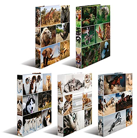 HERMA Ring Binder Animals, Assorted, A4, 35 mm Spine, Slim 4-Ring Binder Made of Cardboard, Pack of 10