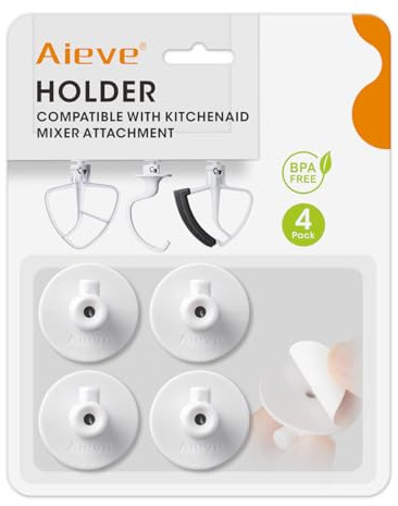 AIEVE 4 Pcs Attachment Holders Compatible with Kitchenaid Mixer Attachments | Storage Organizer for Storing Flex Edge Beater, Flat Beater, Dough Hooks and Wire Whip