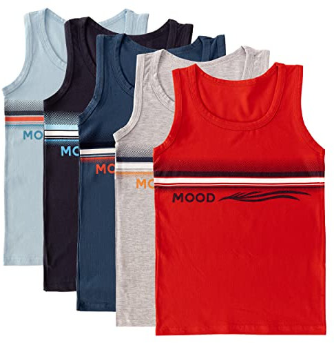 LOREZA ® 5 Pack Jungen Unterhemden aus Baumwolle Tank Top (140-146 (10-11Jahre), Modell 2)
