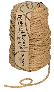 Halbach Seidenbänder recycelte Baumwollkordel | Breite 5mm Länge 80 Meter | Nachhaltiges Baumwollgarn für Makramee oder DIY Handwerk | Farbe: graubeige