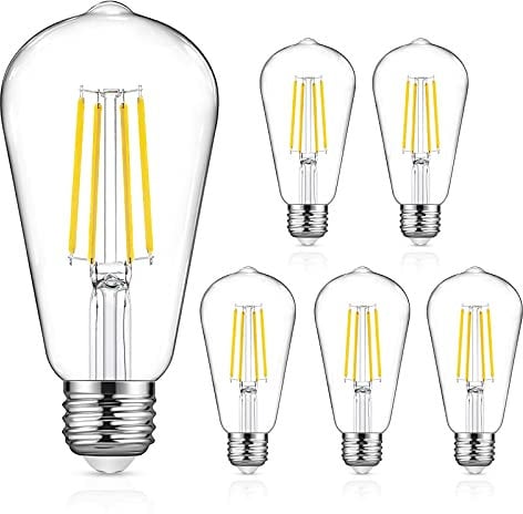 Uchrolls Vintage Edison Light Bulb ST58, E27 Base,6W (Equivalent to 60W),Daylight White 5000K,800lm,Filament Clear LED Bulb, Non-dimmable,Pack of 5