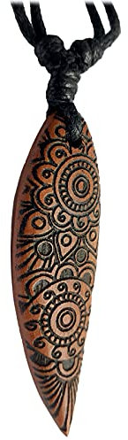 viva-adorno Halskette Surfbrett Holzanhänger graviert Baumwollband Surfer Kette Länge verstellbar HK30g, D4 Blumen Tattoo