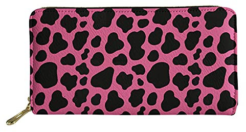 Biyejit Damen-Geldbörse mit Kuh-Aufdruck, mit Reißverschluss, Clutch, Reise-Münzgeldbörse, Geburtstagsgeschenk für Mädchen, Schwarz und Rosa