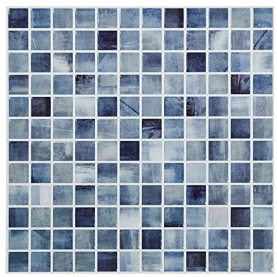 10 stück 3D Selbstklebende Fliesenaufkleber, Blau Mosaik Fliesenaufkleber Klebefliesen küche bad Wandfliesen (25.4x25.4 cm)