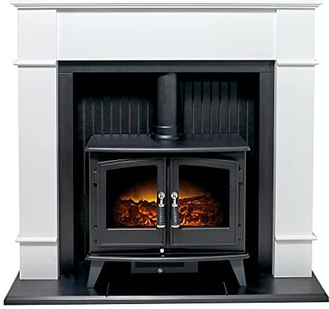 Adam Oxford Stove Fireplace in Pure White with Woodhouse Electric Stove, 48 Inch