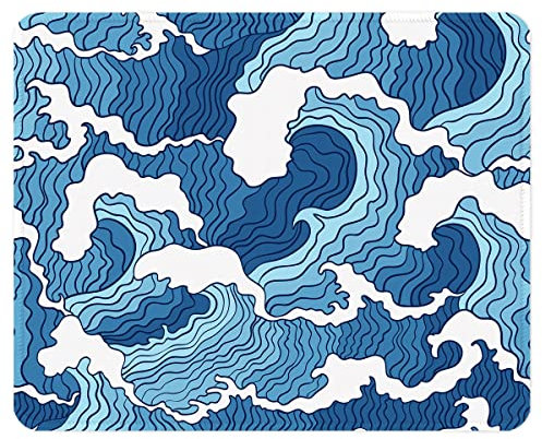ITNRSIIET Mouse Pad with Stitched Edges, Premium-Textured Mouse Mat Pad, Non-Slip Rubber Base Mousepad for Gaming Laptop Computer & PC 260×210×3mm, Japanese Style Waves