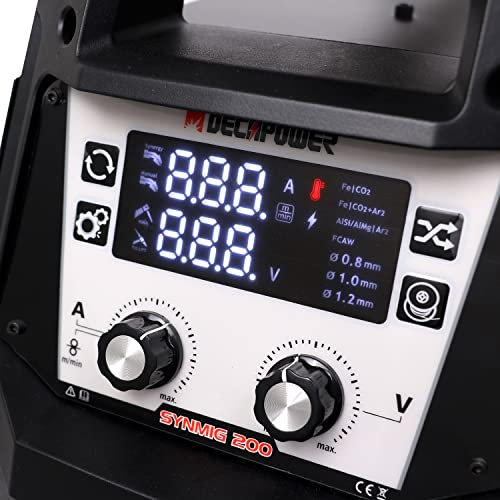 Decapower Apparecchiature di saldatura 200A Saldatrice sinergica MIG MAG MMA LIFT TIG Flux 4 in 1 Gas e Senza gas Saldatura